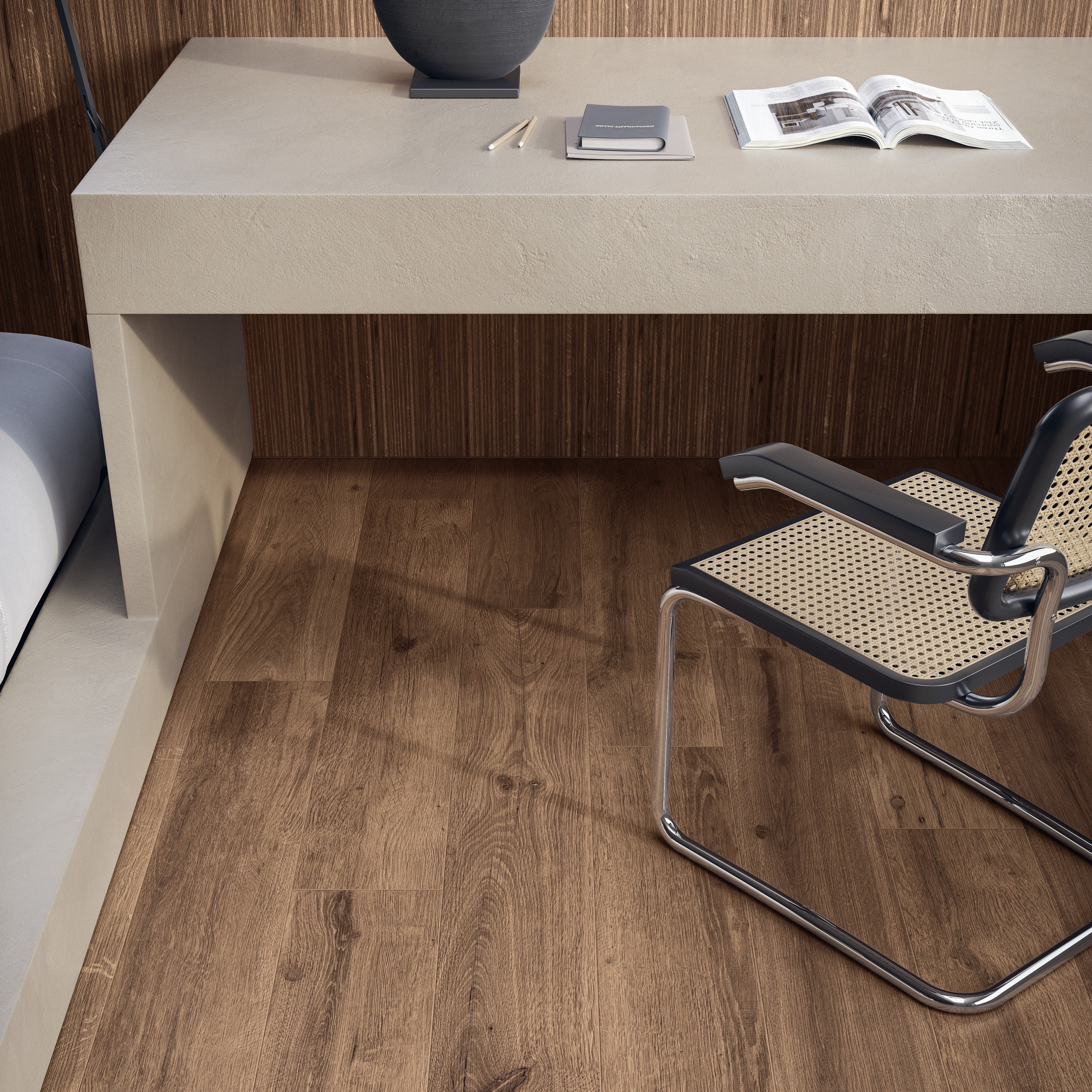 room setting image with wood effect tiles