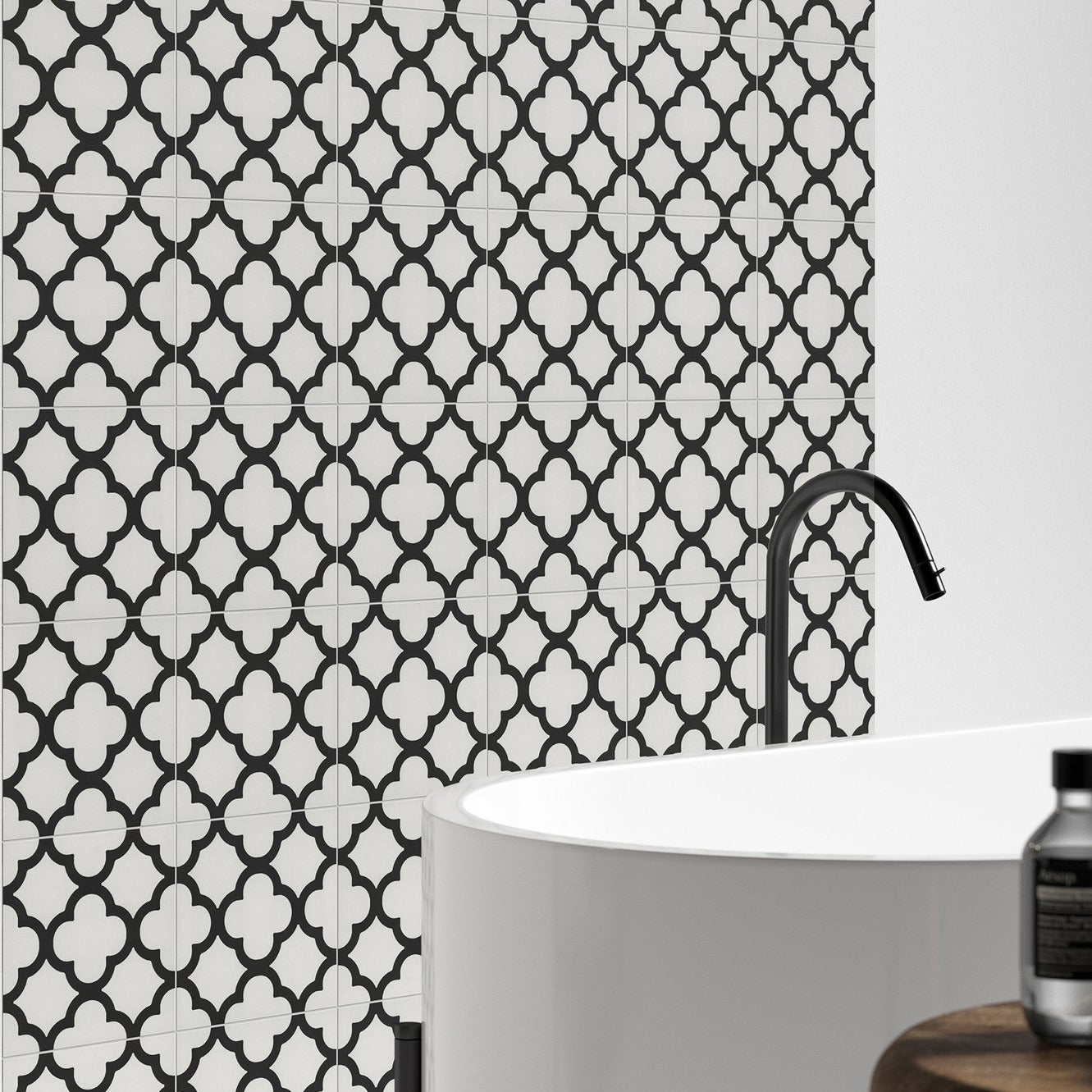 reverie 2 tile, pattern tile, black and white, wall and floor tile, porcelain tile,