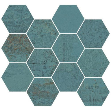 aparici, metallic collection, metalli green heagonal mosaic, tiles, green tiles.